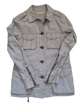 Striped Utility Jacket - Blue And White Denim Gap Size Zero